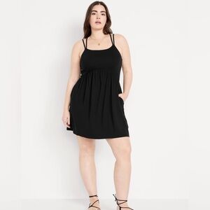 Fit & Flare Strappy Mini Dress (BLACK)
